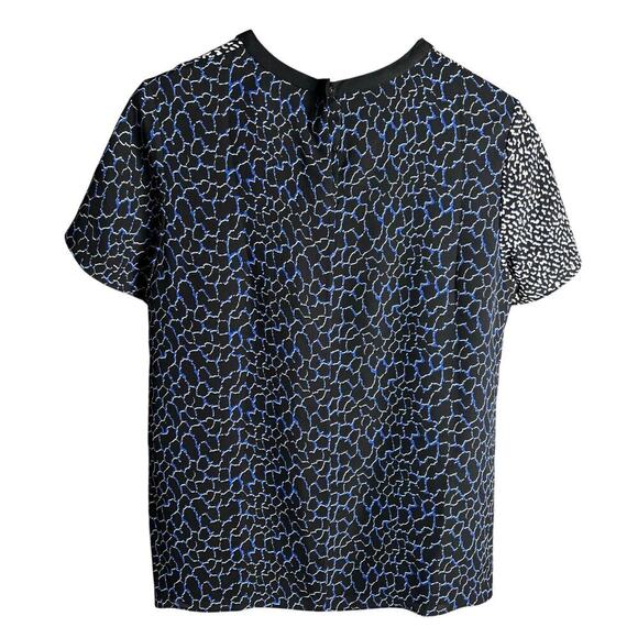 Proenza Schouler Silk Short Sleeve Printed Top Black Multi Size 4 - Picture 2 of 4